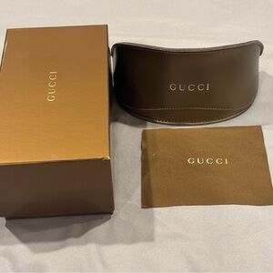 Gucci sunglasses case, box, and chamois (sunglasses not included)